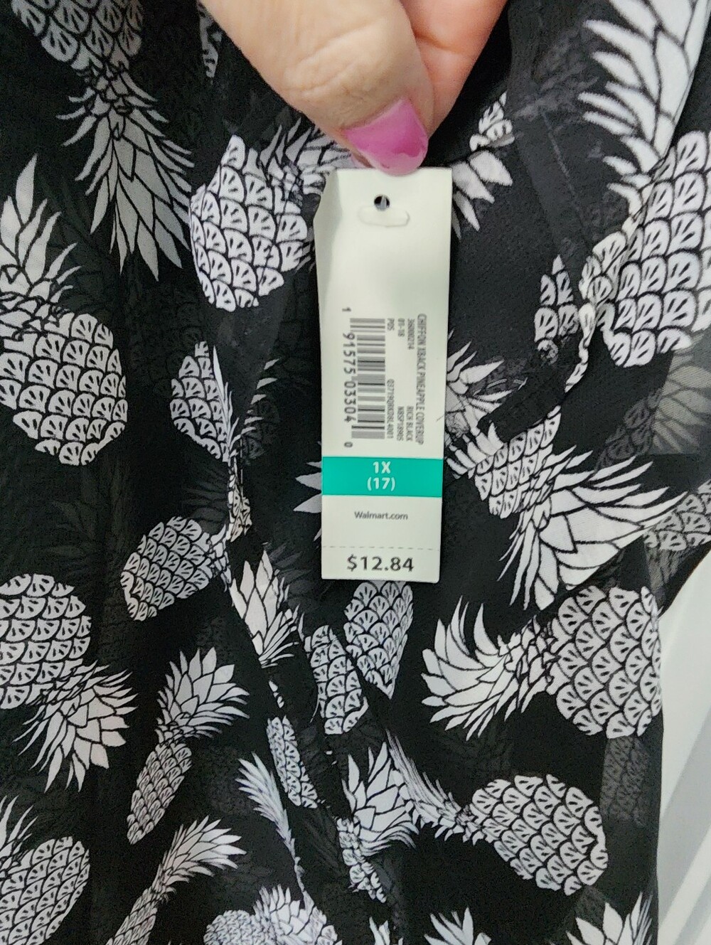 NEW! No Boundaries Women's Black Pineapple Cover-Up w/ Neon Tassels, Size 1X - Picture 3 of 7